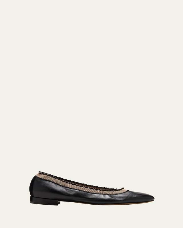 Elise Leather Ruffle Ballerina Flats